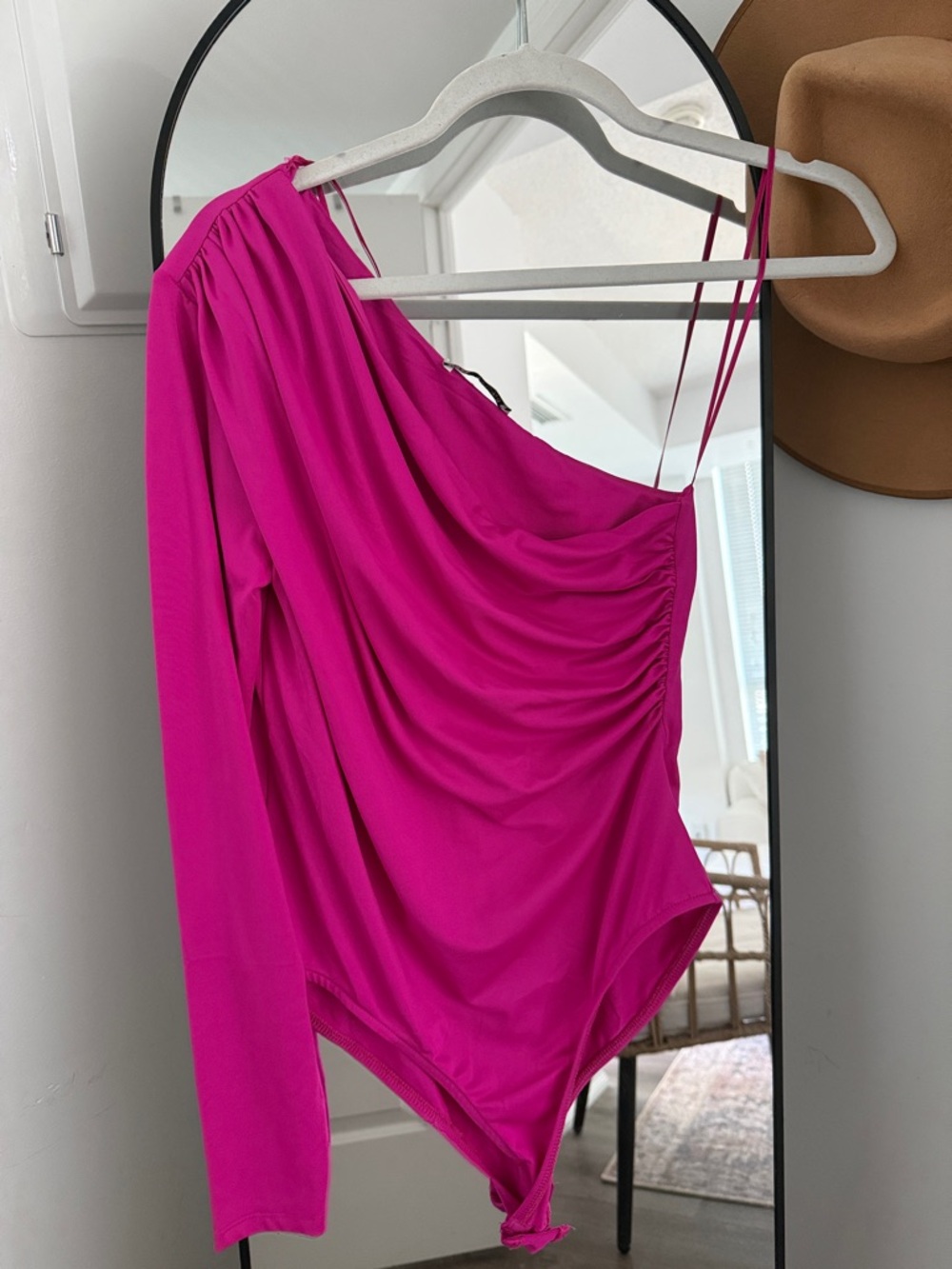 Zara Hot Pink One-Shoulder Long-Sleeve Bodysuit